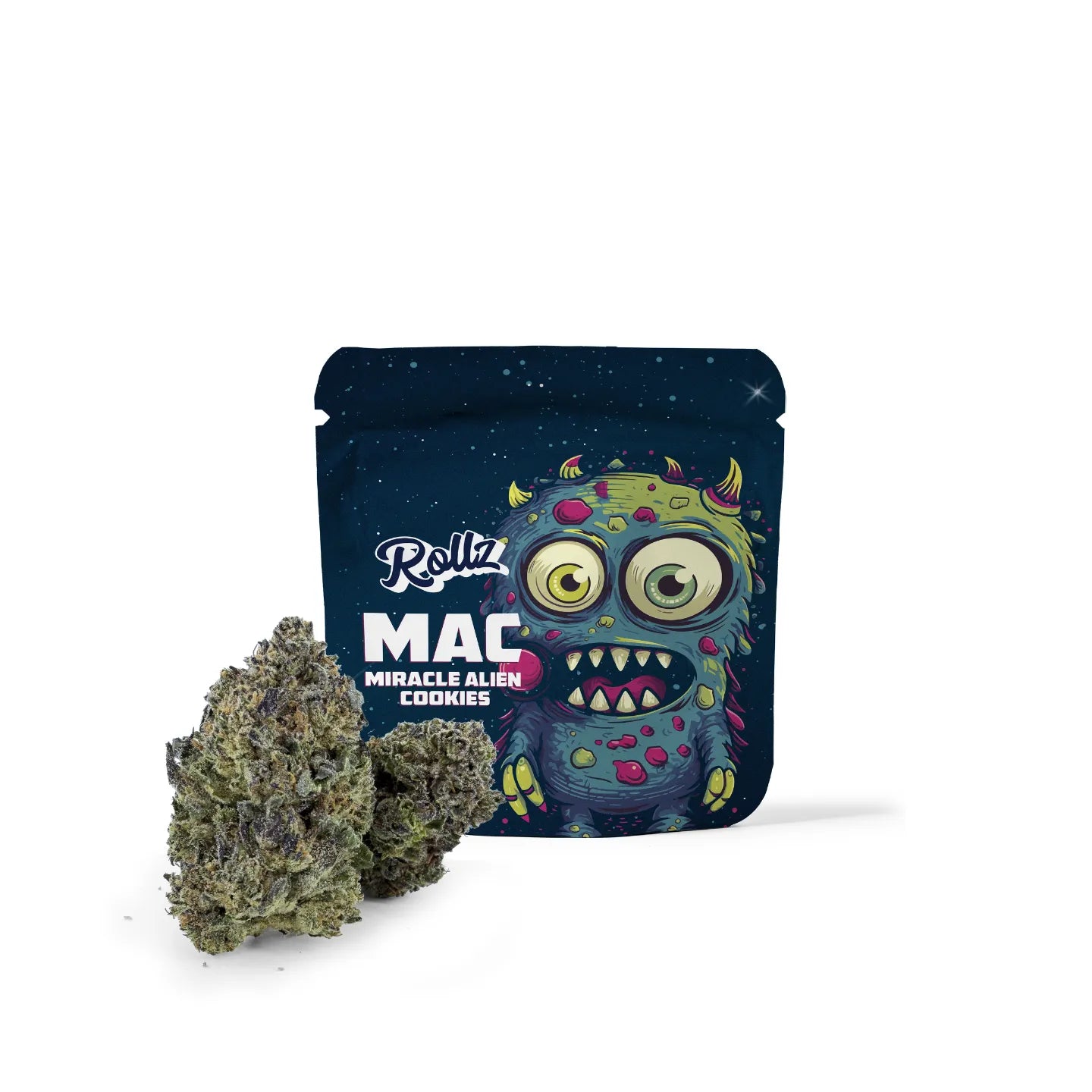 Rollz Miracle Alien Cookies THCA indoor dried cannabis flower – own cultivation and production.